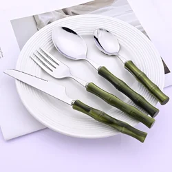 4 - Piece Imitation Bamboo Handle Stainless Steel Cutlery Set (Green)