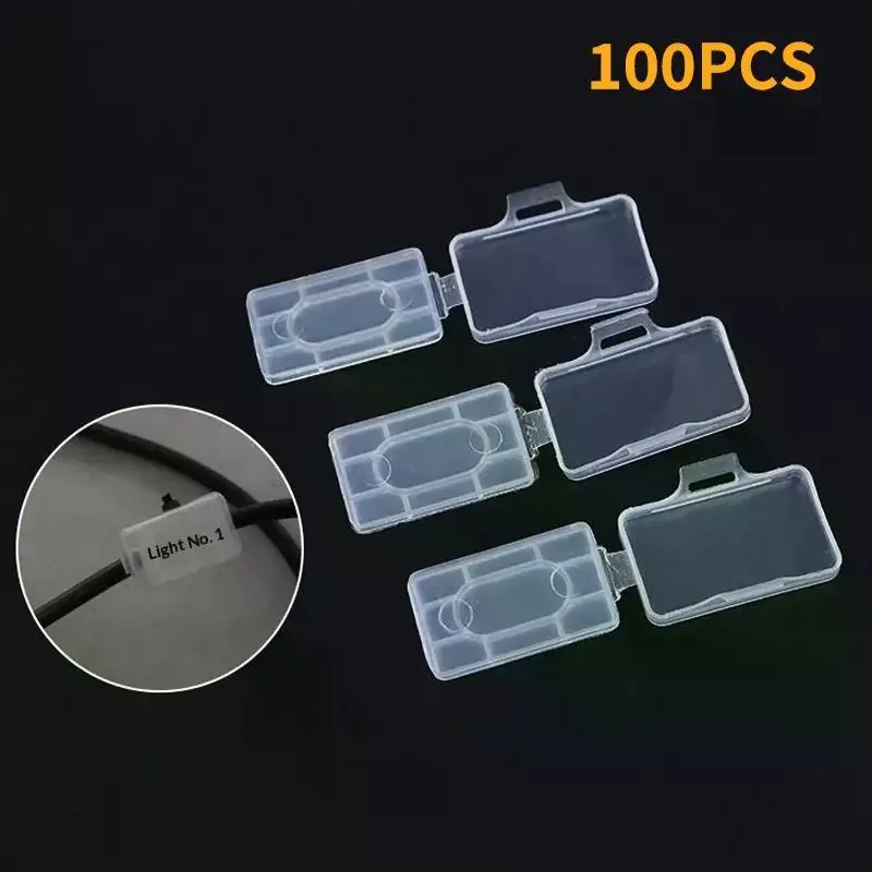 100pcs 케이블 라벨 태그 홈 오피스 조직 네트워크 관리를 위한 플라스틱 와이어 마커 홀더 박스