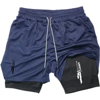 Anime Performance Shorts Men GYM Casual Sports Summer Compression Shorts Workout Running Mesh 2 In 1 Sport Short Pants 2