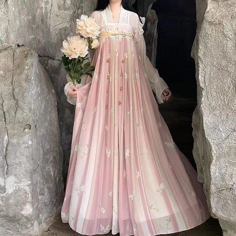 

Women Hanfu Dress Traditional Chinese Clothes Outfit Tang Dynasty Floral Embroidery Dance Stage Costumes Elegant Princess Robe