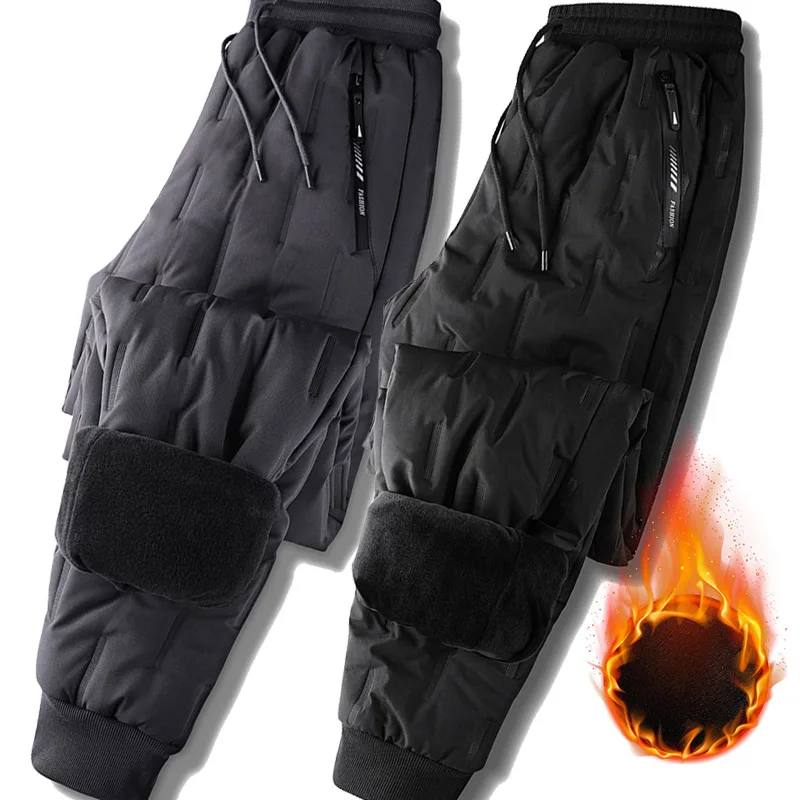 Fleece Jogger Mens Pants Straight Trousers Male Winter Warm Velvet Sweatpants 5Xl Tracksuit Thick Joggers Outside Autumn
