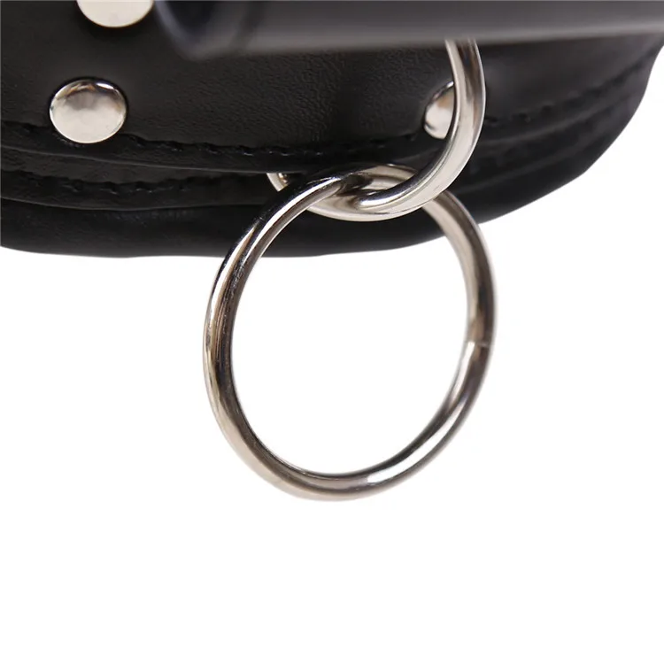Benda imbottita in pelle SM con lucchetto, maschera con imbracatura per la testa, bondage BDSM, giocattoli sessuali per coppie_voghion.com