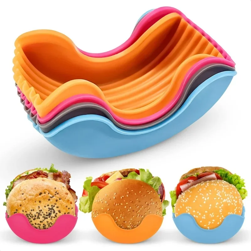 Silicone burger tray Reusable Sandwich Burger Rack Burger Tool Holder Shelf Storage Tools Dining Bar Kitchen Gadgets 1/4pcs