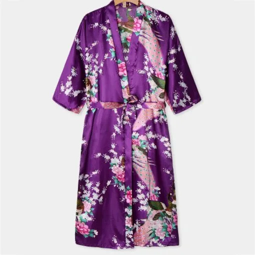 Chinese Women Print Silk Rayon Robes Long Sexy Nightgown Yukata Kimono Bath Gown Sleepwear Plus Size Bathrobes Intimate Lingerie women sleepwear silk robe sleepwear pajamas