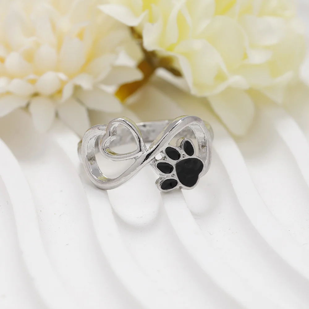 Dog Paw Print Ring Alloy Jewelry, Trendy Ring for Women Men, Birthday Gifts for Pet Lovers and Family Anniversary Party Gifts, finger rings