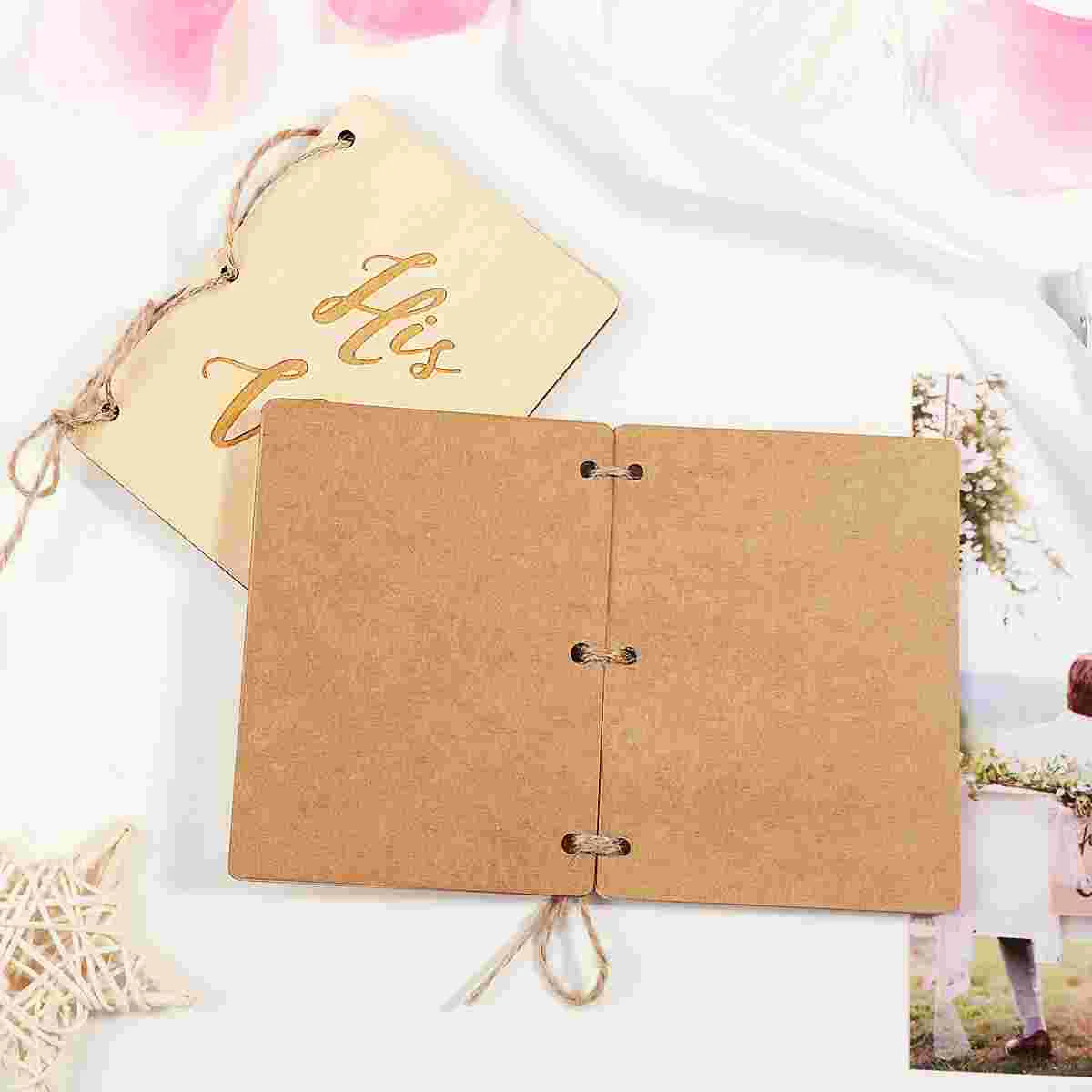 2Pcs Wedding Vow Books Paper Booklet Wooden Cover His Her Vows Notebook Guest Books Signature Keepsake Event Supplies
