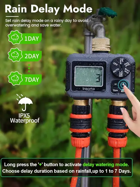 Insoma Smart Irrigation Watering System Dual Outlets Automatic Water Timer Sprinkle Faucet Hose Programmer for Garden Outdoor 6