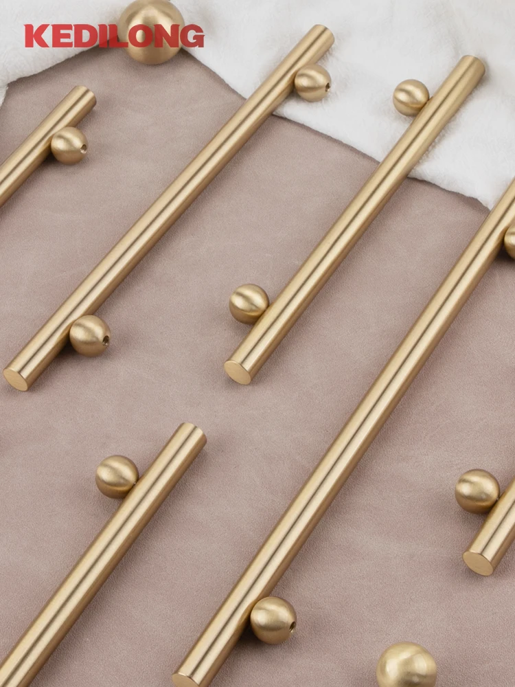 Solid Brass French Surface Cabinet Drawer Handle Modern European Ball Base Long Handle Furniture Handles