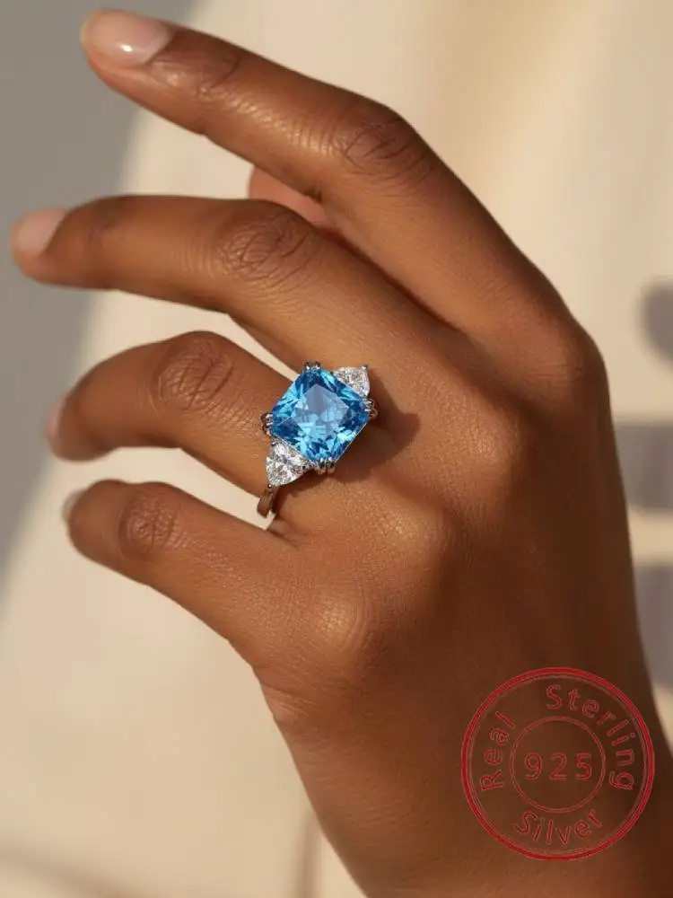 Ring aus 925er-Sterlingsilber, bunter Zuckerwürfel-Dreieck-Zirkonia-Ring für Frauen, Jahrestag, Hochzeit, Alltag, luxuriöser edler Schmuck