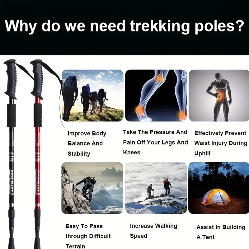 Adjustable Trekking Poles Aluminum Alloy Foldable Ultralight Hiking Pole Suitable For Outdoor Camping Mountaineering Backpacking