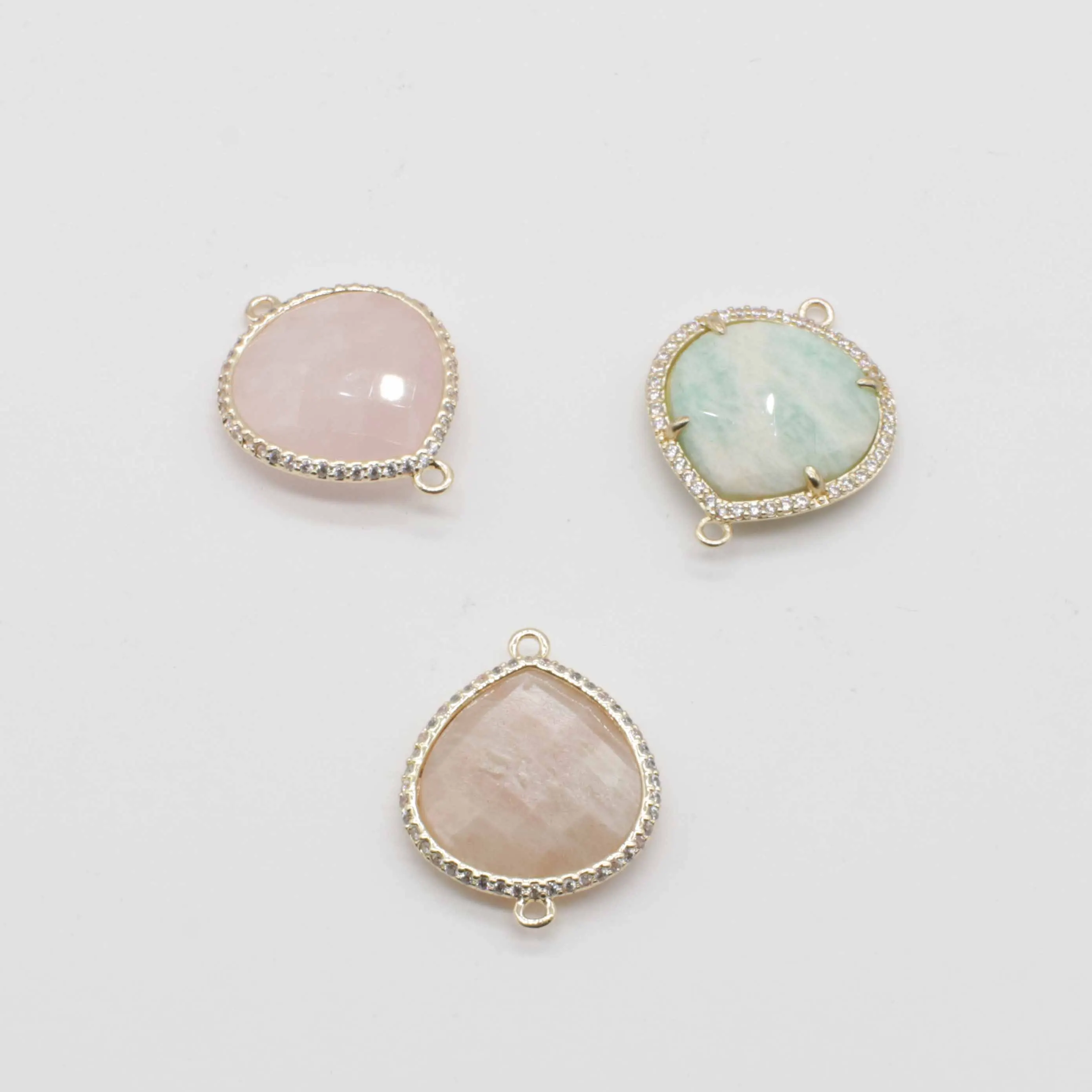 Gains 20x25 MM Nature Stone Heart Connector With Brass Base And CZ For Jewlery Making Factory Price  Free Shipping