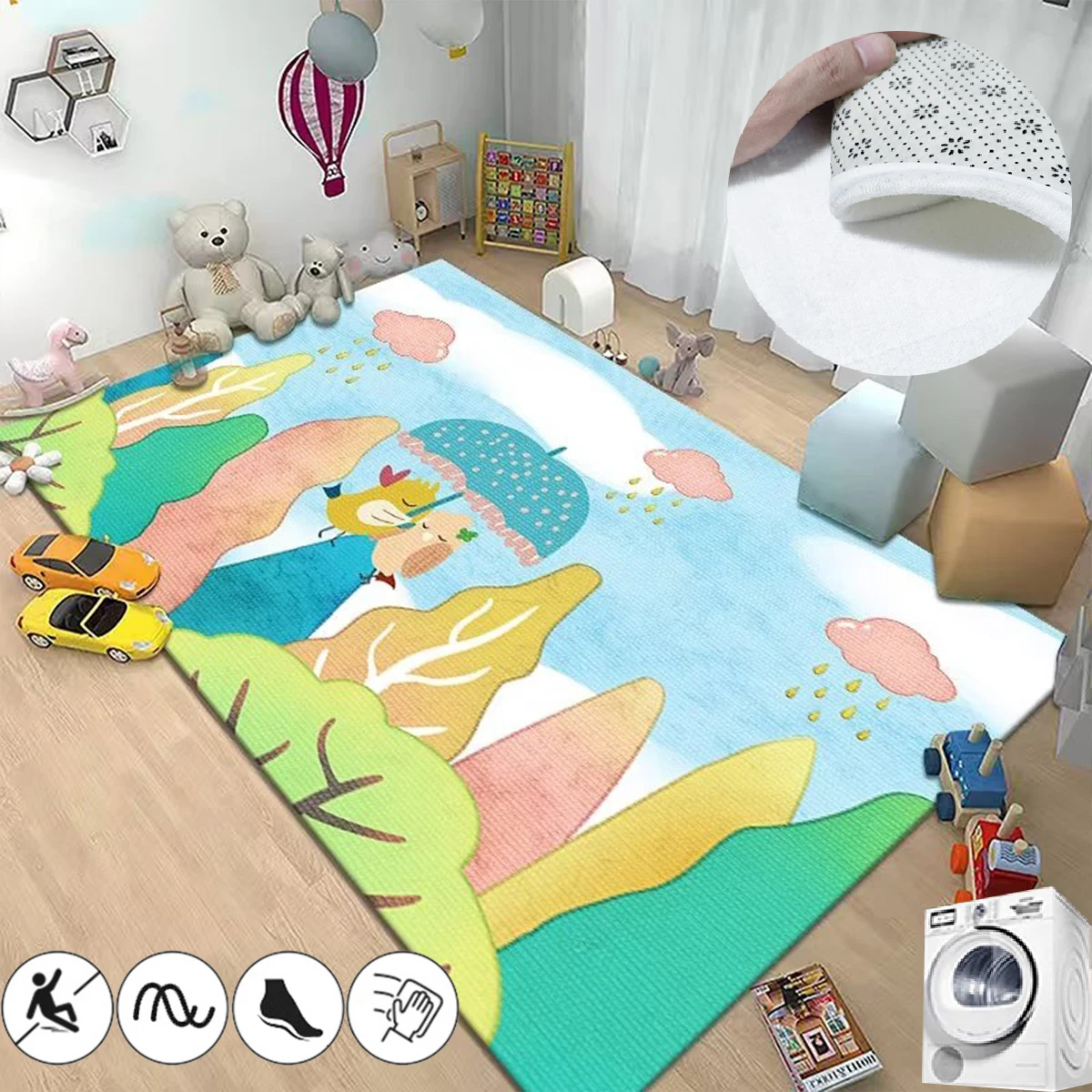 

Cute Cartoon Nursery Carpet Non-slip Children's Room Rug Kawaii Style Children's Crawling Floor Mat Rectangular Rugs for Bedroom