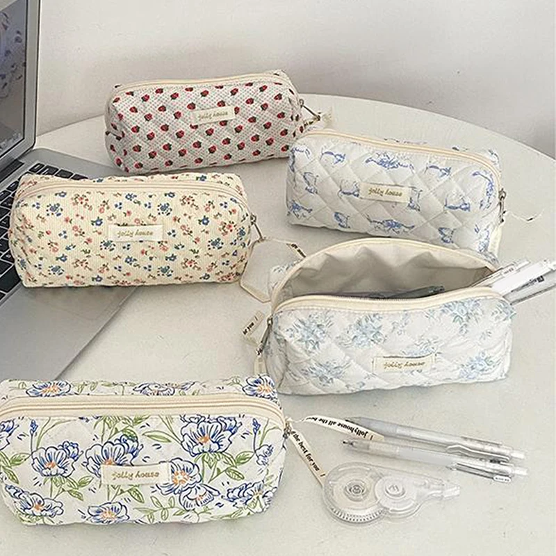 Pencil Case Korean Style Floral for Girl Soft Cotton