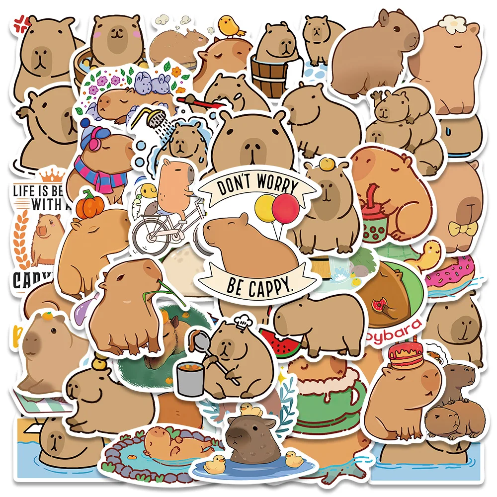 Cartoon Stickers 10/50PCS Plump Capybara Cartoon Cute Brown Animals Stickers Scrapbook Laptop Phone Luggage Diary Car Motorcycle Sticker Kid Toy