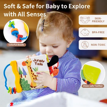 Baby Soft Cloth Book 3D Animal Touch Feel High Contrast Cloth Book,Early Development Interactive Stroller Soft Sensory Toys 2