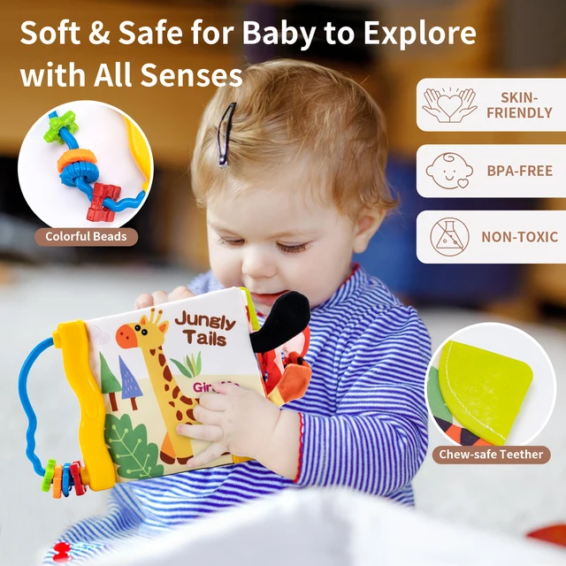 Baby Soft Cloth Book 3D Animal Touch Feel High Contrast Cloth Book,Early Development Interactive Stroller Soft Sensory Toys 2