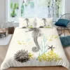 Sea Horse Bedding Set Ocean Duvet Cover King Queen Size Orange Coral Marine Life Home Textile Sea Urchin Soft Quilt Cover 6