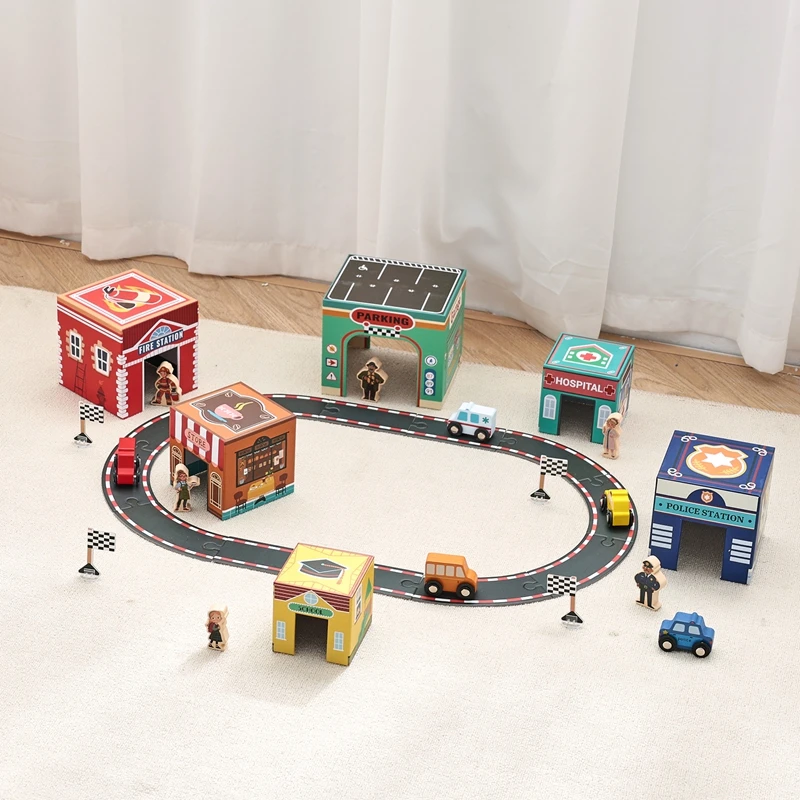 Montessori Baby Spielzeug Mini Cartoon Auto Stapelbare Track Modul Design Körper Gespleißt Zubehör Bau Set Für Kinder Neue – Detail 15