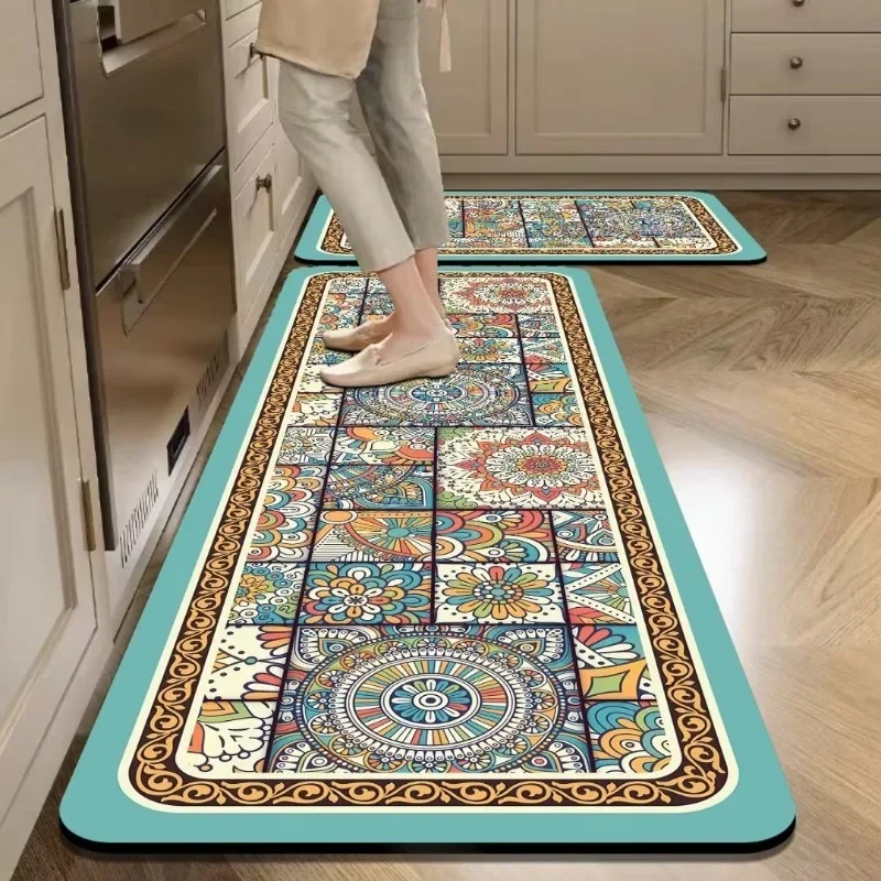 PVC Kitchen Floor Mat American Retro Leather Waterproof Oil-proof Carpet Anti-fouling Wipeable Easy Clean Rugs Tapete De Cozinha