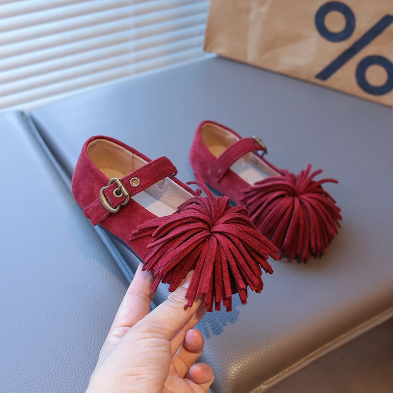 Girls Soft Sole Strappy Shoes with Tassels for Autumn