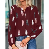 Mode femme Blouse chemises pour femmes haut élégant à manches longues motif de plumes femmes hauts élégant en mousseline de soie Mujer femme vêtements 5
