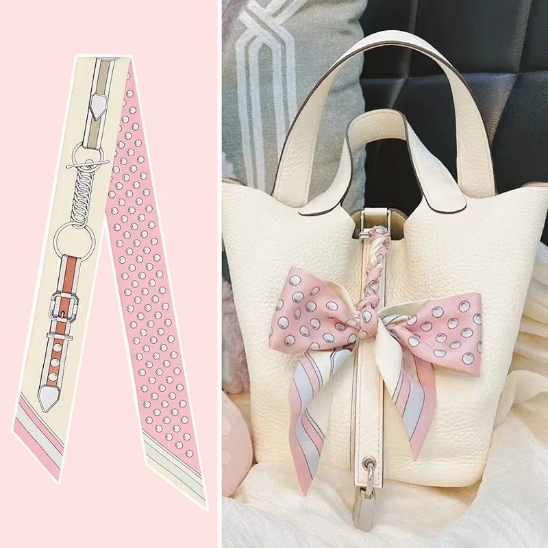 Bufanda de lunares rosa de verano para mujer, cinta para bolso, asas decorativas, serpentina larga impresa, accesorio de moda para celebraciones