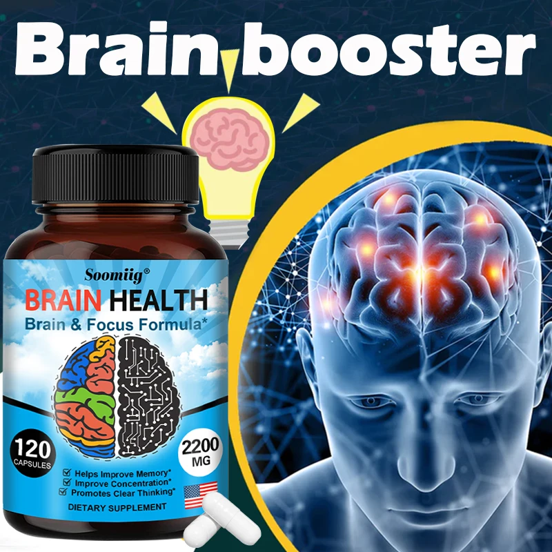 2200 mg Brain Booster with Vitamin B6, B12 supplement to support memory, mental clarity and immune system health. 1