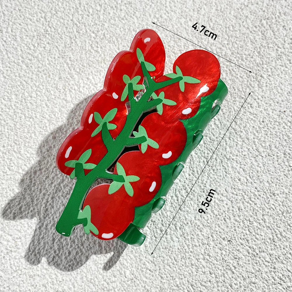 Rote Kirschtomaten, doppelseitig bedruckt, Hai-Haarspange, Klaue für Frauen und Mädchen, neues Acryl, festes Pferdeschwanz-Haarnadel-Haar-Accessoire – Detail 1