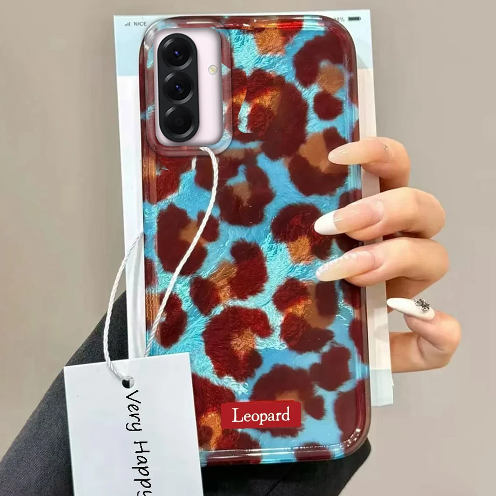 Retro Leopard Print Phone Case with Blue Background