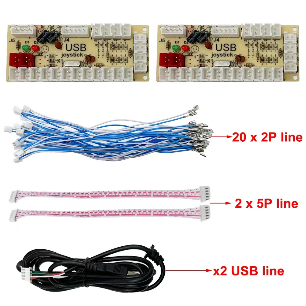 아케이드 USB 인코더 PC 조이스틱, 격투 게임 교체 부품, 인코더 보드 및 와이어 4.8mm 케이블, 제로  딜레이-Freehip.co.kr