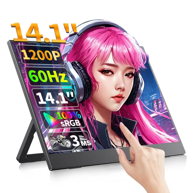 14.1 Inch Touch Screen Portable Monitor 100%sRGB 400cd/m2 Gaming Computer Expand Display For XBox PS4/ 5 Switch Loptop