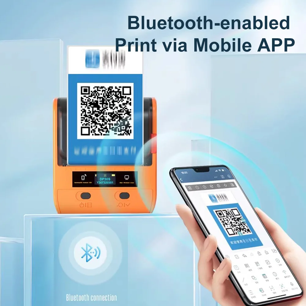 DETONGER DP30S 28-80mm 미니 휴대용 열전사 프린터 다기능 바코드 라벨 스티커 제작기 BT 안드로이드 / iOS