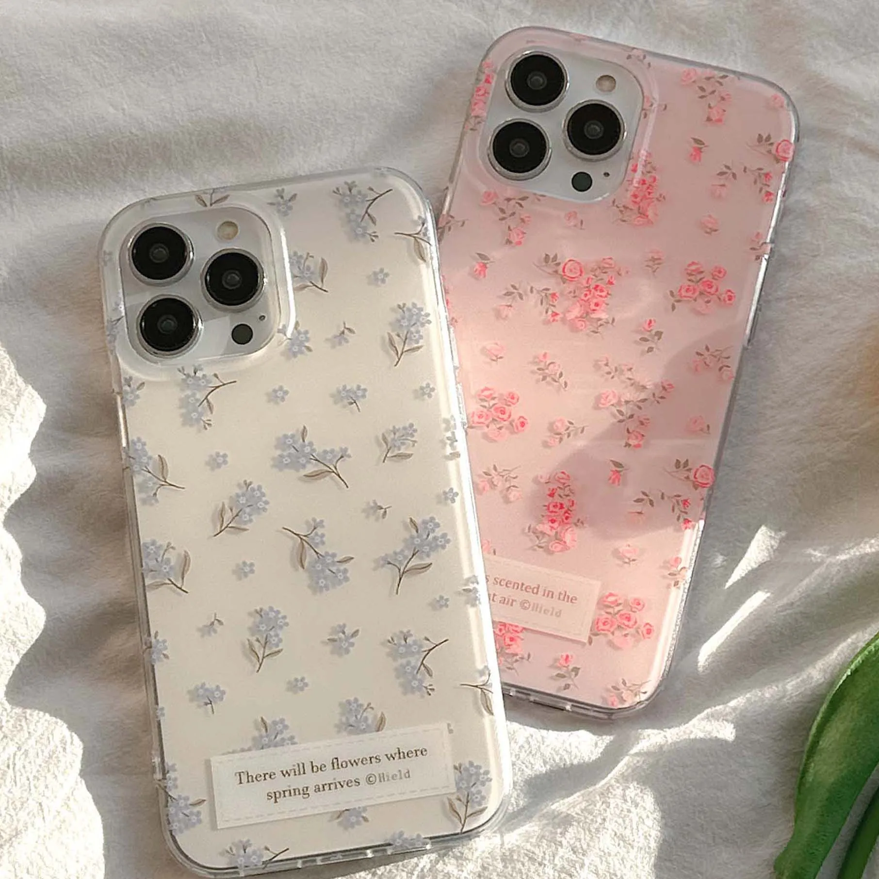 Pink blue white flower imd shockproof shell for iphone 15 16 pro 