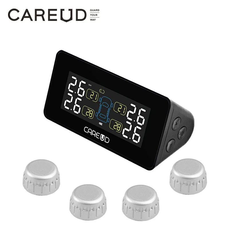 Solar Car Wireless Tire Pressure Monitoring System With 4 Internal/External Sensors LCD Display Accurate measurement data
