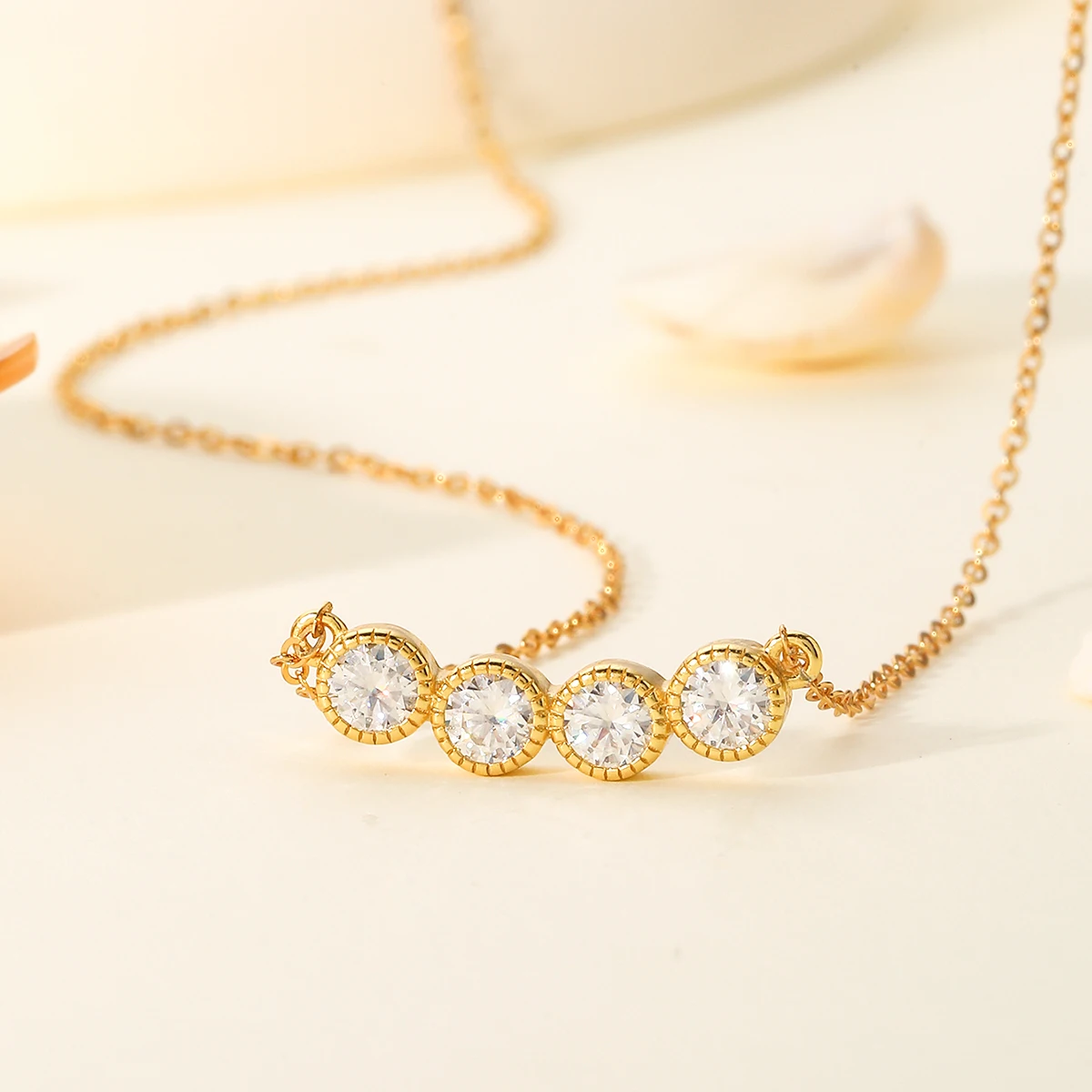 Moissanite Bar Pendant Necklace for Women 925 Sterling Silver 18K Gold Plated 1.2ct Four Stone Simple Fine Jewelry Gift