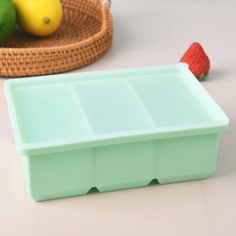 HUA HUA Giant Storage For Food Meal Sauce With Lid Silicone Freezer Trays Extra Large Soup Ice 3 Cubes Tray Food Freezing Molds