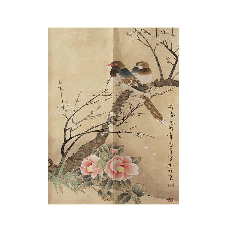 New Chinese Zen Door Curtain Retro Flower-and-bird Decorative Curtain Kitchen Partition Curtain Toilet Feng Shui Curtain 3