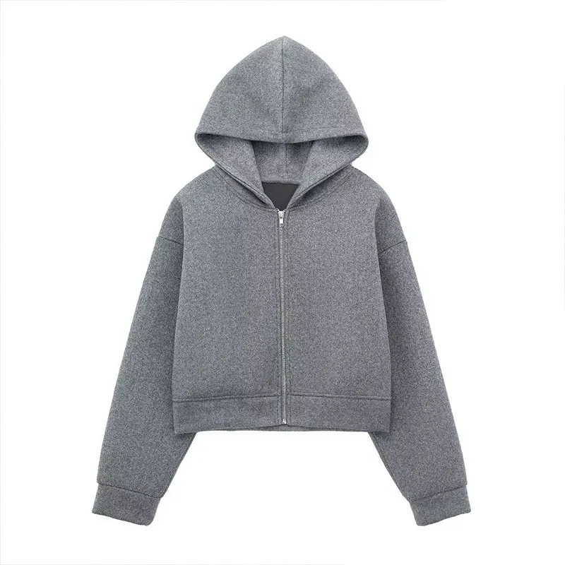 

Women 2023 Autumn New Fashion Hooded Bomber Jackets Coat Vintage Long Sleeve Cropped Female Outerwear Chic Tops