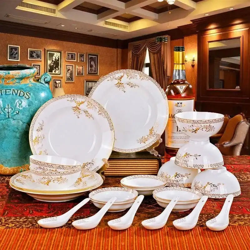 Bone China Dinner Set 60-Piece Swan Lake Korean Style