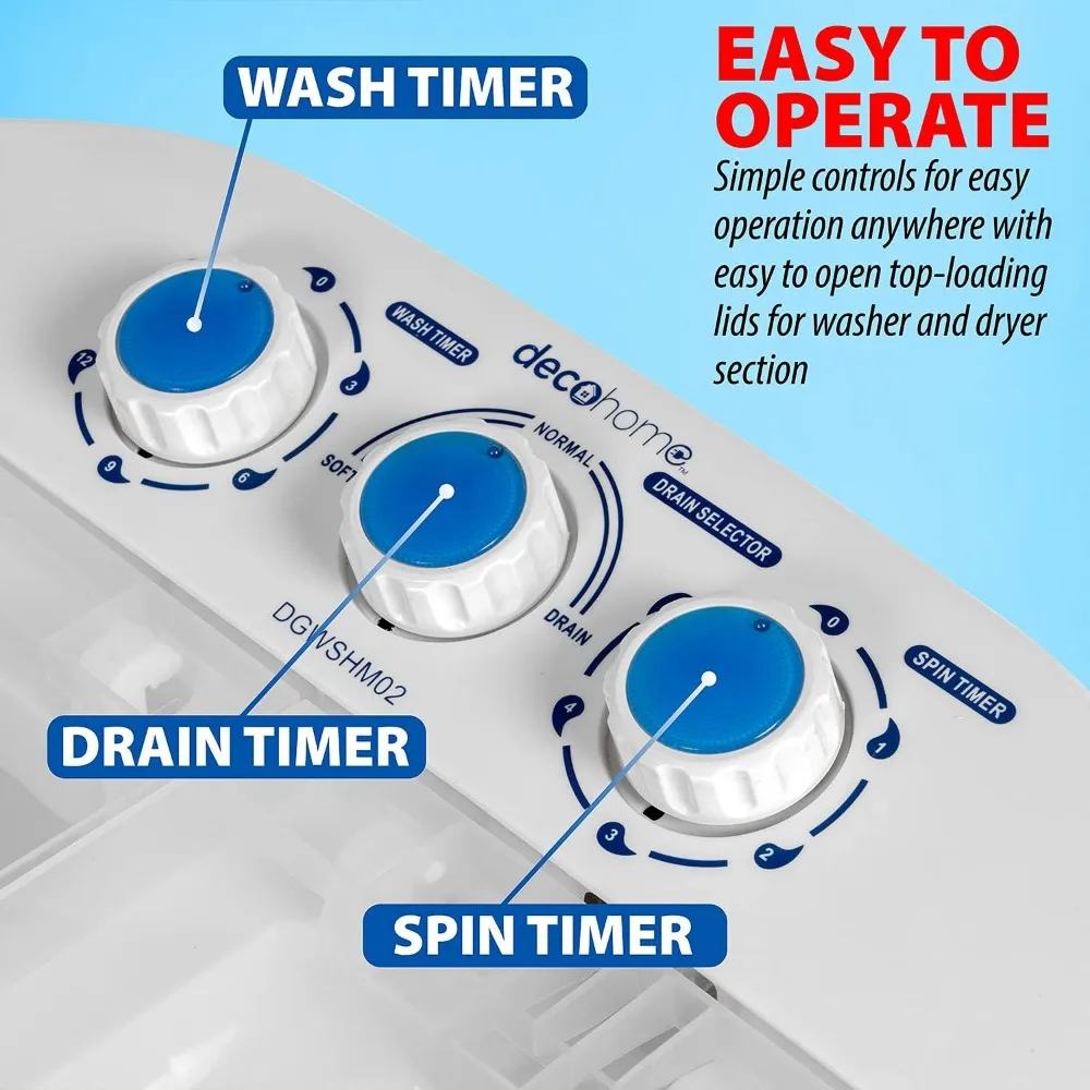 Compact Washing Machine with Twin Tub for Wash and Spin Dry, Portable, Built-in Gravity Drainage System, Agitation Wash Cycles