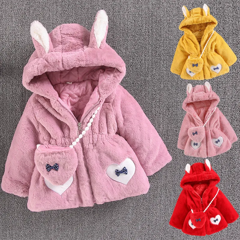 

Baby girl clothes 1-8T winter warm fur coat new girl wool sweater fur padded jacket big ears thickened quilted cotton baby coat