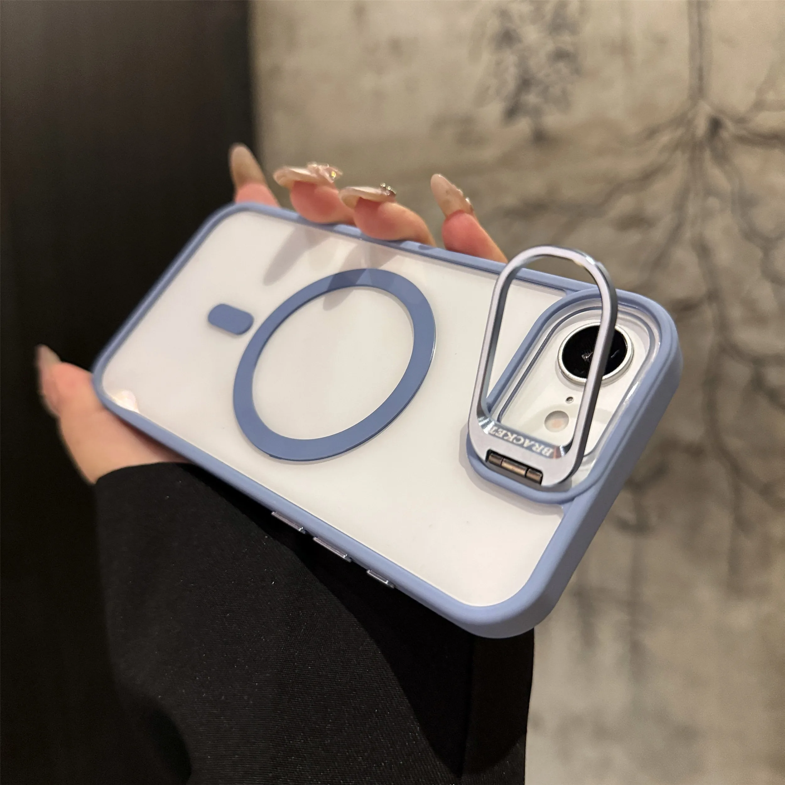 Magnetic Metal Ring Holder Case with Clear Lens Protection and Hard Back Cover