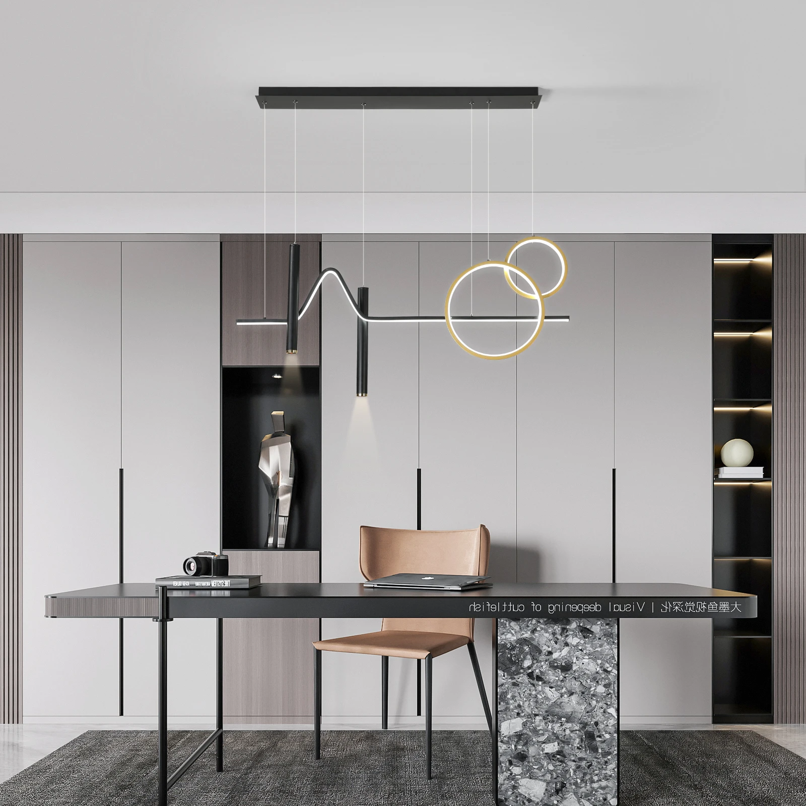 

Pendant Light, Dimmable Creative LED Chandelier Linear Wave Light Fixture, Kitchen Island Light LED Hanging Light for Dining