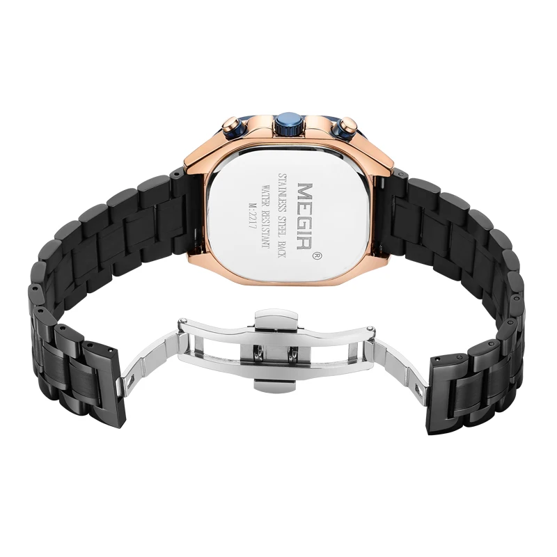 MEGIR Top Brand Men's Watches Luxury Square Quartz Wrist Watch Original Waterproof Luminous Chronograph Watch for Men Relogio