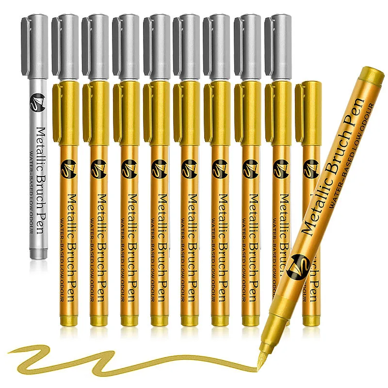 Marker Pens 6/12Pcs Waterproof Permanent Paint Marker Pen Gold and Silver Ink Metallic Rock Mug Ceramic Glass DIY Painting Supplies white marker pens color marker pens pen marker marker pens