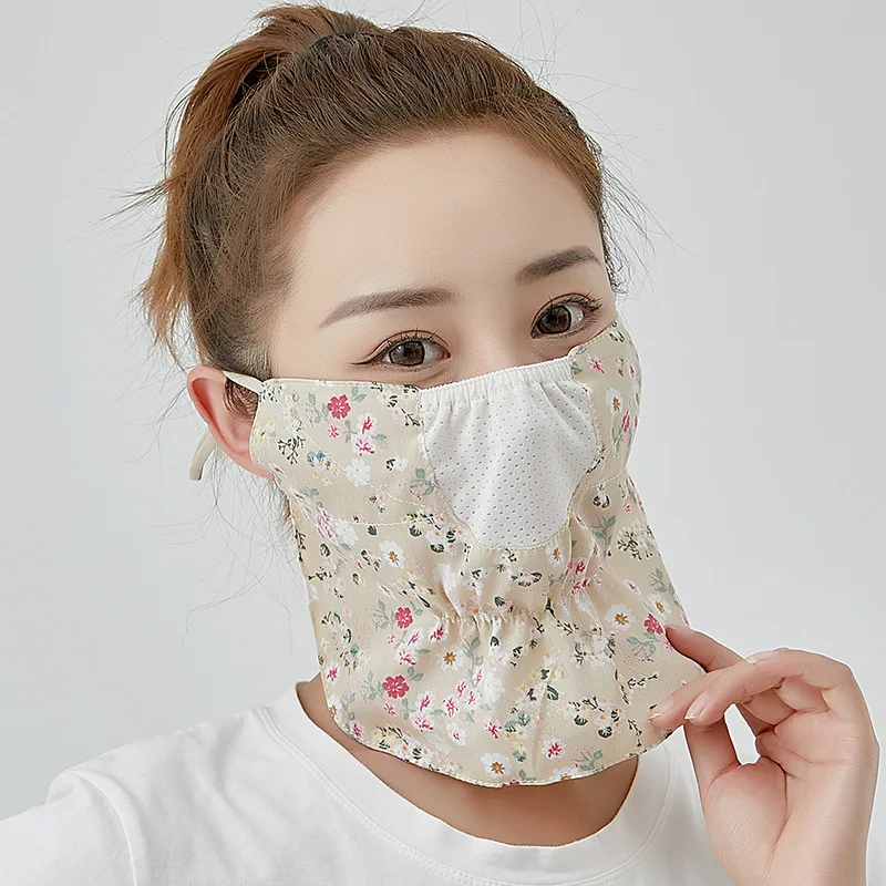 Spring Summer Mask New Neck Protection Breathable Sunscreen Women's Masks Outdoor Riding Floral Sand Veil Opening Dust Mask face mask womens face scarf