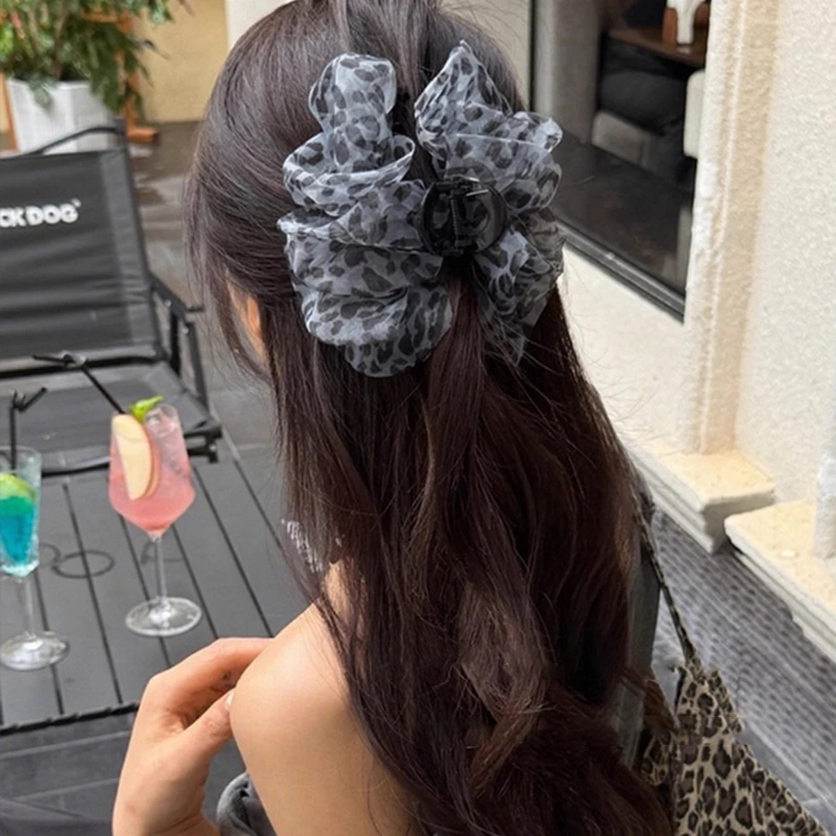 Retro leopárdmintás géz hajcsat elegáns kontyhoz női hajkiegészítő_voghion.com
