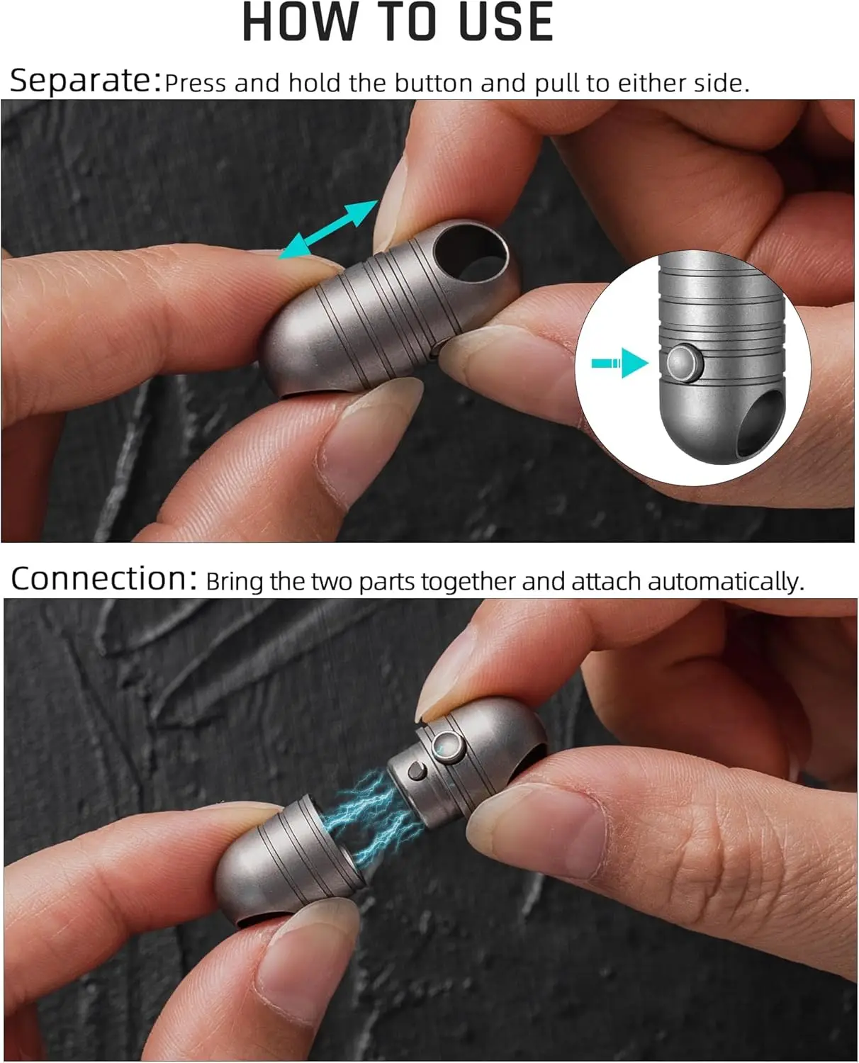 Titanium Magnetic Quick Release Keychain,Titanium Detachable Rotatable Key Chain Connector, Magnetic Key Holder with 2 Key Rings 5
