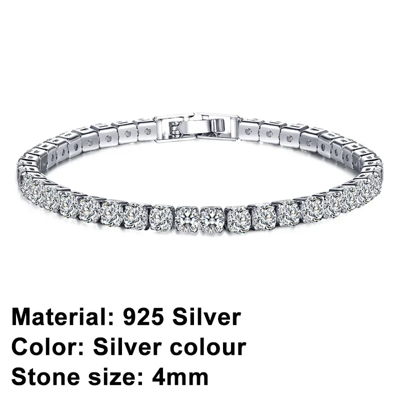 925 Sterling Silver Rose Gold Tennis Bracelet Sparkling Crystal Cubic Zirconia Hip-Hop Luxury Women's Jewelry Surprise Gift