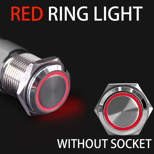 12 16 19 22mm With Wire Waterproof Metal Push Button Switch  LED Ring/Power Light Momentary Latching   5/12/24/220V silver1NO1NC - Image 10